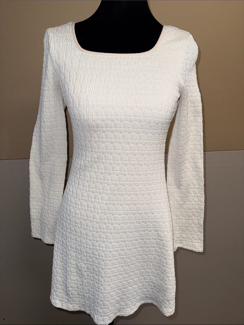Girls Art Class White Textured Long-Sleeve Dress